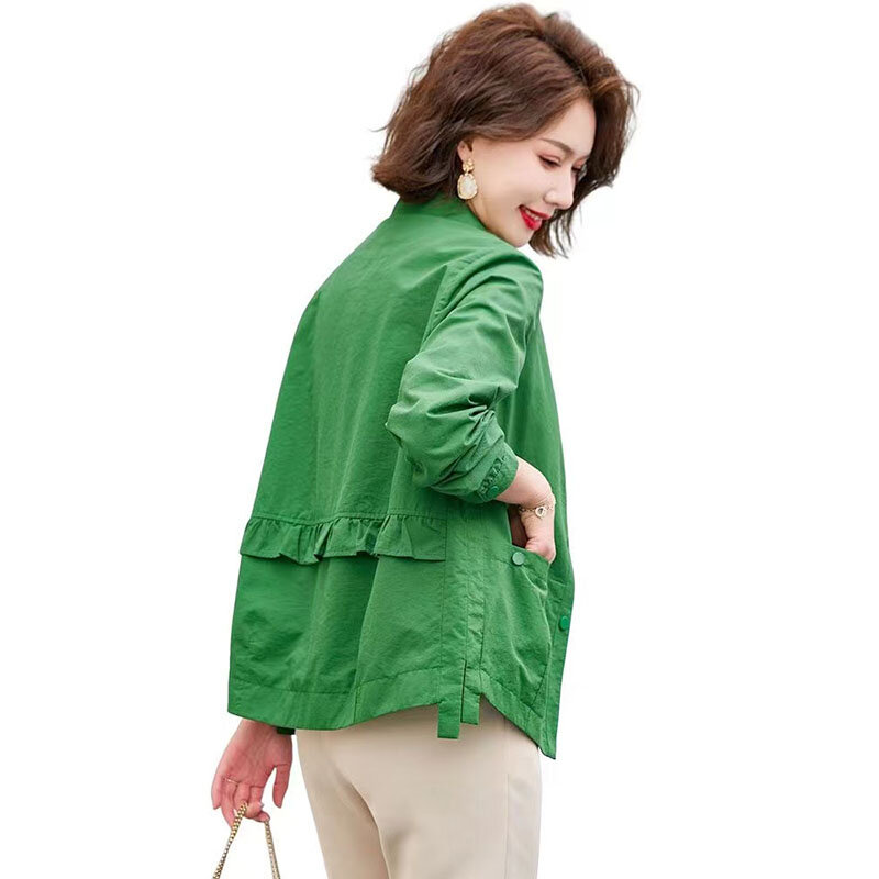 2024 New Casual Thin Coat Women Spring Autumn Jacket Fashion Windbreaker Middle-Aged Elderly Mother Outwear Shirt Female Tops