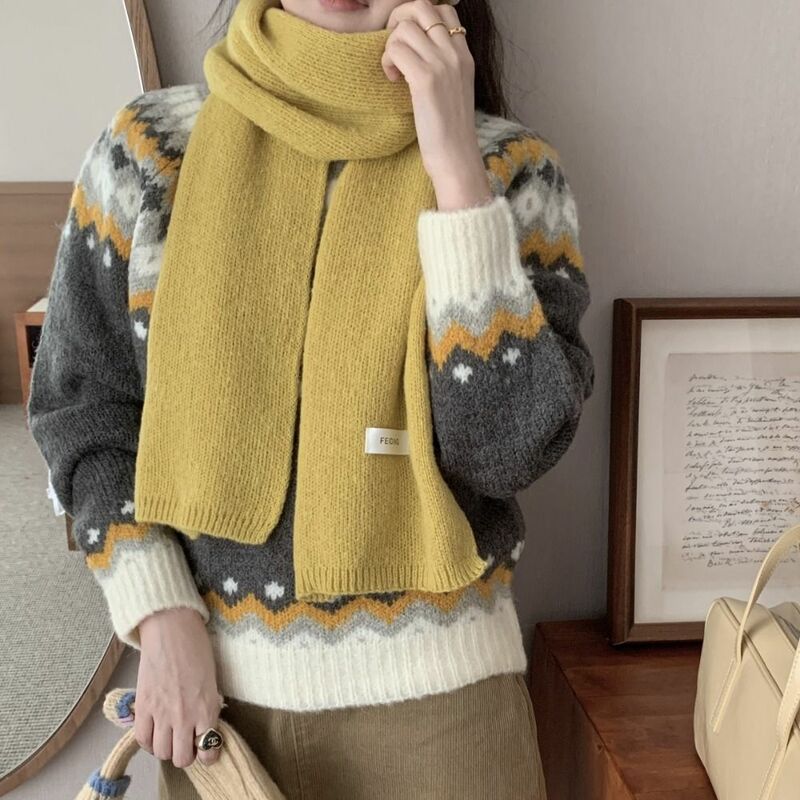 Maillard Style Warm Scarf Korean Winter Solid Color Basic Knitted Scarves Student Couple Fashion Shawl Accessories