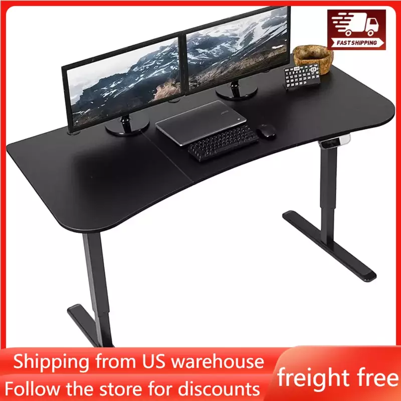 Electric Height Adjustable 63 X 32 Inch Memory Stand Up Desk, Black Table Top, Black Frame, Touch Screen Preset Controller
