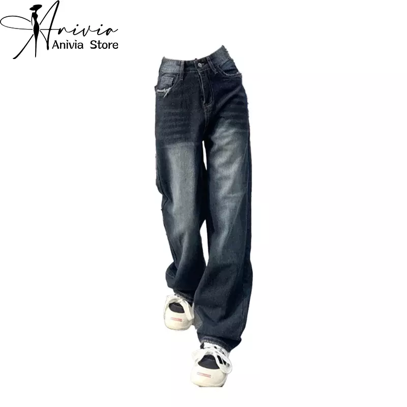 Jeans jeans azul escuro folgado feminino, calça de vaqueiro vintage, calça estética anos 90, streetwear Harajuku, Y2k, anos 2000, roupa suja, 2024