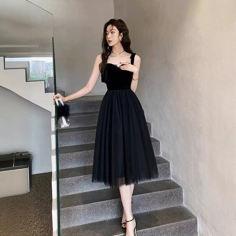Elegant Wide Strap Evening Guest Prom Long Dresses 2024 Sexy Square Neck Summer Tea-Length Wedding Dresses Birthday Party Dress