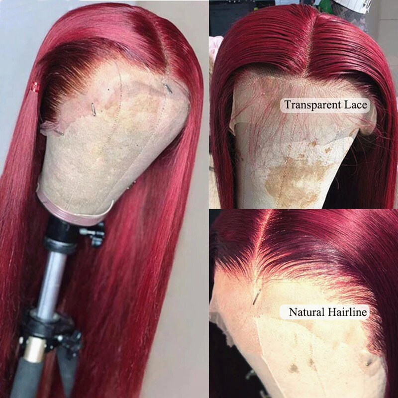 13x4 koronkowe peruki z przodu ludzkie włosy dla kobiet bordowe 13x6 HD koronki frontalny ludzki włos peruka prosta czerwona 99J kolorowa peruka wstępnie oskubane