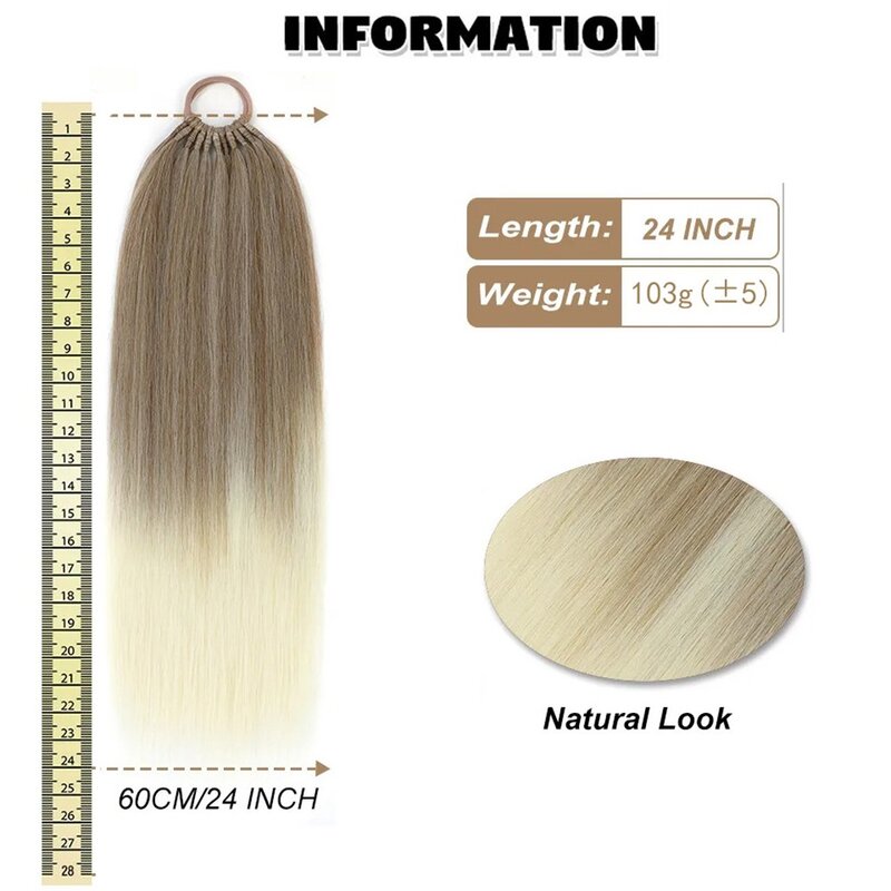 Extensão de cabelo sintético para mulheres longo e reto, seda para alta temperatura, rabo de cavalo falso, extensão de trança, 60cm