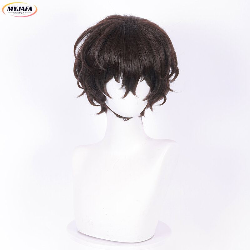 High Quality Dazai Osamu Cosplay Wig Anime Cosplay Short Brown Heat Resistant Synthetic Hair Wigs + Wig Cap