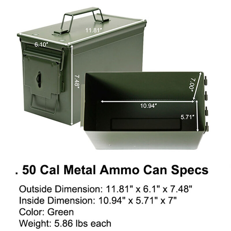 Металлический 50-cal жестянка с боеприпасами стальной военный ящик для боеприпасов, армейский сейф, водонепроницаемый ящик для хранения боеприпасов, ценных предметов, запираемый, блокировка винтов