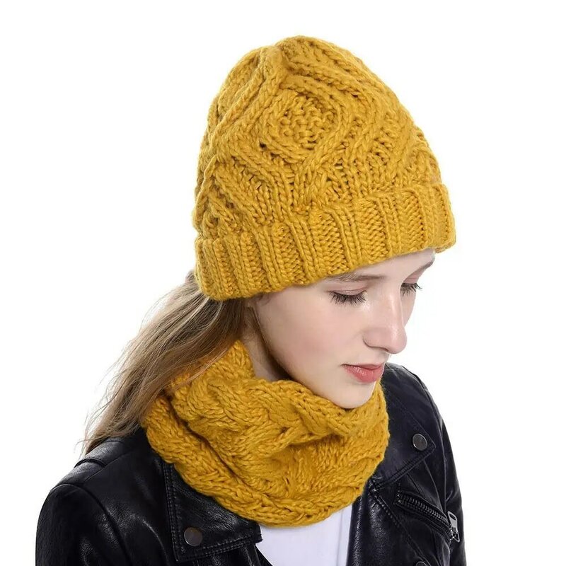 防風性のある帽子とスカーフのセット,暖かいニットの帽子,秋冬のファッション