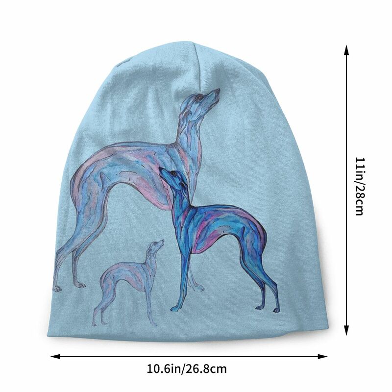 Tiga biru yang indah Geryhound anjing Unisex Bonnet mendaki lapisan ganda topi tipis untuk pria wanita