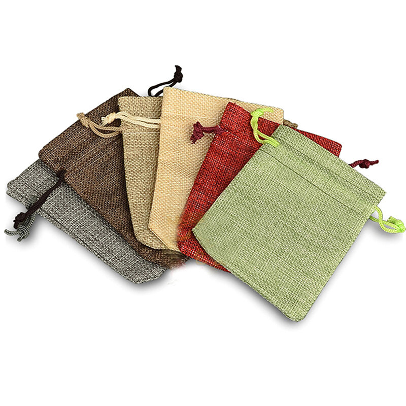10pcs/lot Natural Linen Burlap Bag Jute Gift Bag Drawstring Gift Bags With Handles Gift Packaging Party Favor Candy Bags