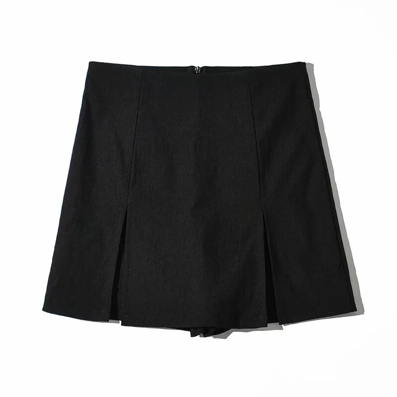Rok Pendek Split Seksi Rok Setelan Wanita Kantor Rok Celana A-line Mini Hitam Baru Musim Panas Rok Celana Pendek Kaki Lebar Pinggang Tinggi