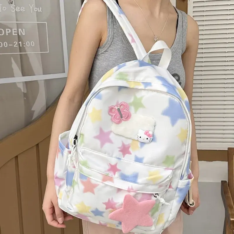 Sanrio-mochila escolar de Hello Kitty para estudiantes, morral de vestir de una pieza con dibujos animados, ligera y de gran capacidad, hombros rosas
