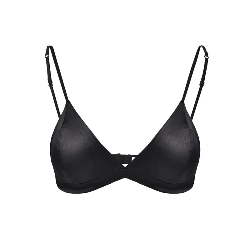 Black Color Silk Satin Bra Non-Wire Detachable Pad Luxury High Quality Brassier Breathable Anti-allergy Wholesale Drop Shipping