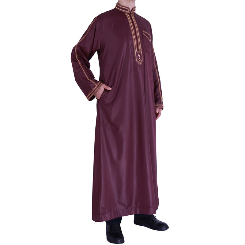 เสื้อคลุมมุสลิมแขนยาวทรงหลวมพิมพ์ลายคอปกสำหรับฤดูใบไม้ผลิ2024เสื้อผ้าสไตล์อาหรับสำหรับผู้ชาย