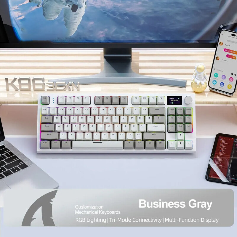 Клавиатура Механическая YS51 K86 с тремя режимами RGB, Корейская Беспроводная игровая клавиатура BT