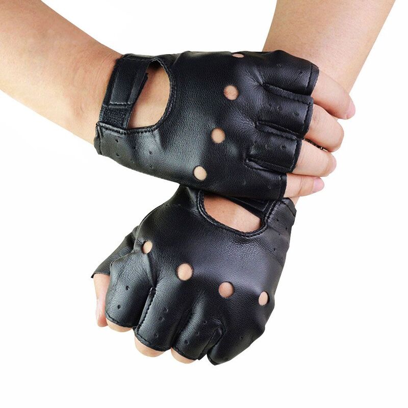 Перчатки с заклепками для вождения, перчатки в стиле панк, кожаные варежки без пальцев