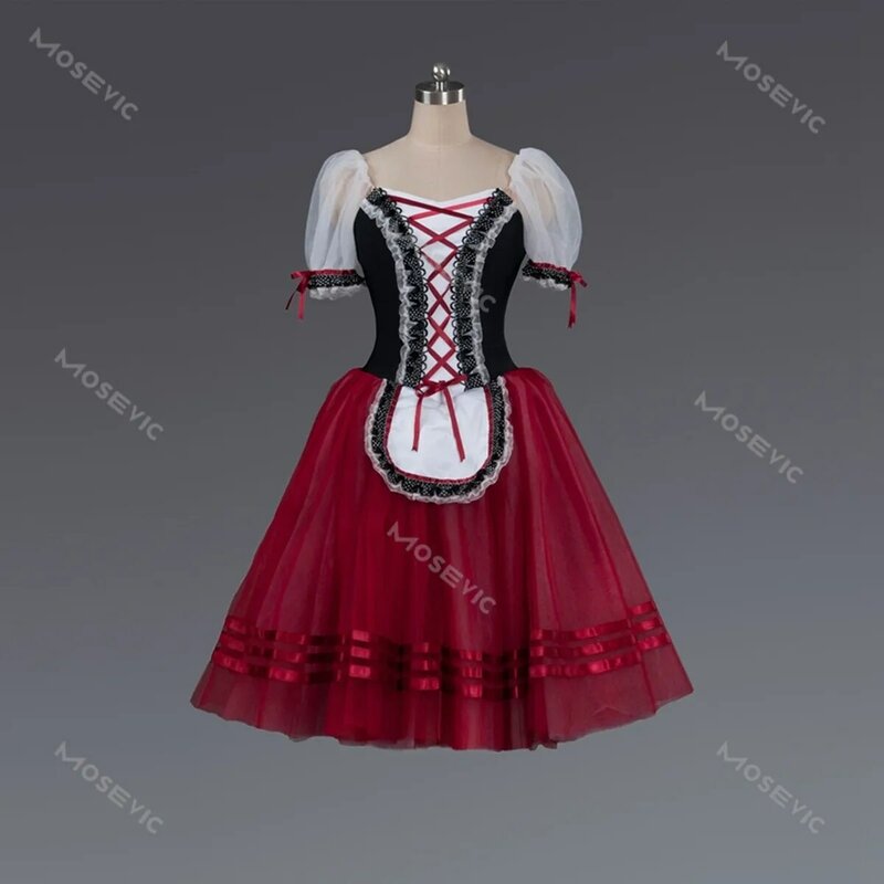 Giselle-Robe de Ballerine Rouge pour Fille et Femme, Costume de Spectacle sur Scène, Longue, Tutu