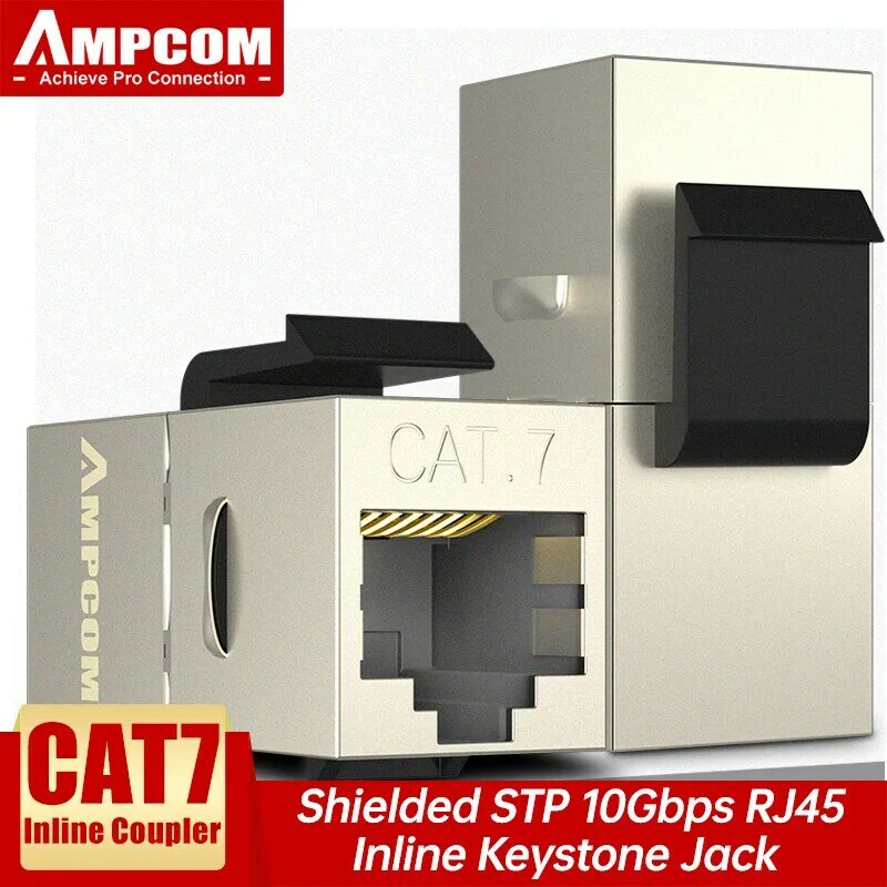 Ampcom-cat7 rj45 acoplador inline, jack keystone, cat6a, cat6, cat5e, blindado, rj45, adaptador