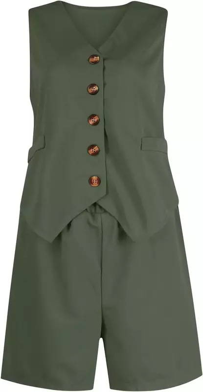 Damen Sommer zweiteilige Sets Knopf ärmellose Crop Weste Blazer und Shorts Anzug Set lässig trend ige Sommer Outfits
