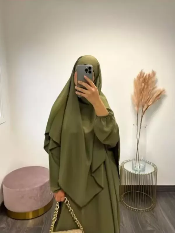Eid Muslim Women Long Khimar 2 Piece Set Abaya Dress Prayer Garment Hijab Full Cover Islamic Ramadan Kaftan Djellaba 2023