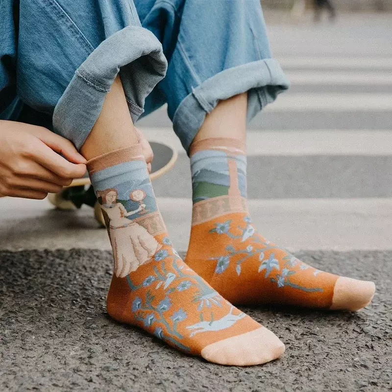 ผู้หญิงถุงเท้ายาวพิมพ์การ์ตูนสร้างสรรค์แฟชั่นผู้ชายถุงเท้าผู้หญิงฤดูหนาว Warm สบายถุงเท้าผ้าฝ้าย