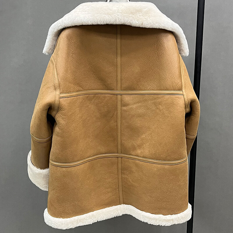 여성용 진짜 양가죽 가죽 오토바이 재킷, 양면 겨울 따뜻한 코트, MH3894L, 2023