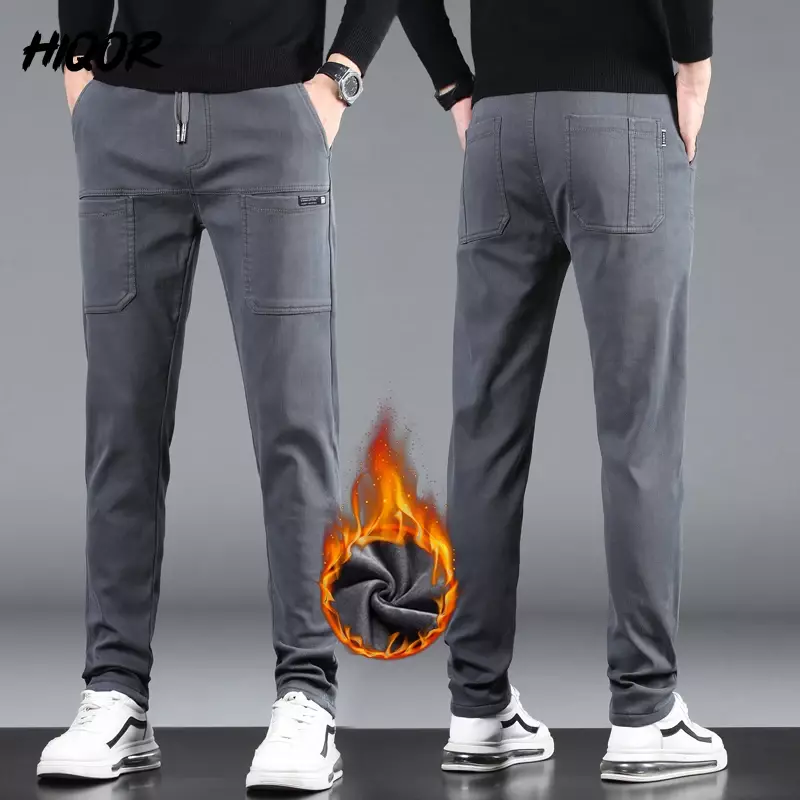 HIQOR Y2k одежда зимние теплые мужские Брюки утепленные мужские флисовые свободные прямые брюки модные деловые брюки в Корейском стиле для мужчин