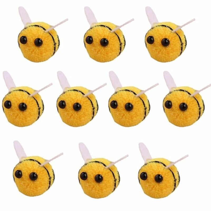Mini bola de feltro de lã de abelha, Abelhas amarelas fofas, Cocar artificial, Artesanato criativo, Decoração de roupas, Little Craft, 10pcs