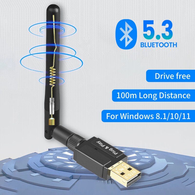 Adaptor USB Bluetooth 5.3, Dongle Bluetooth pemancar penerima Audio musik Keyboard nirkabel Speaker PC