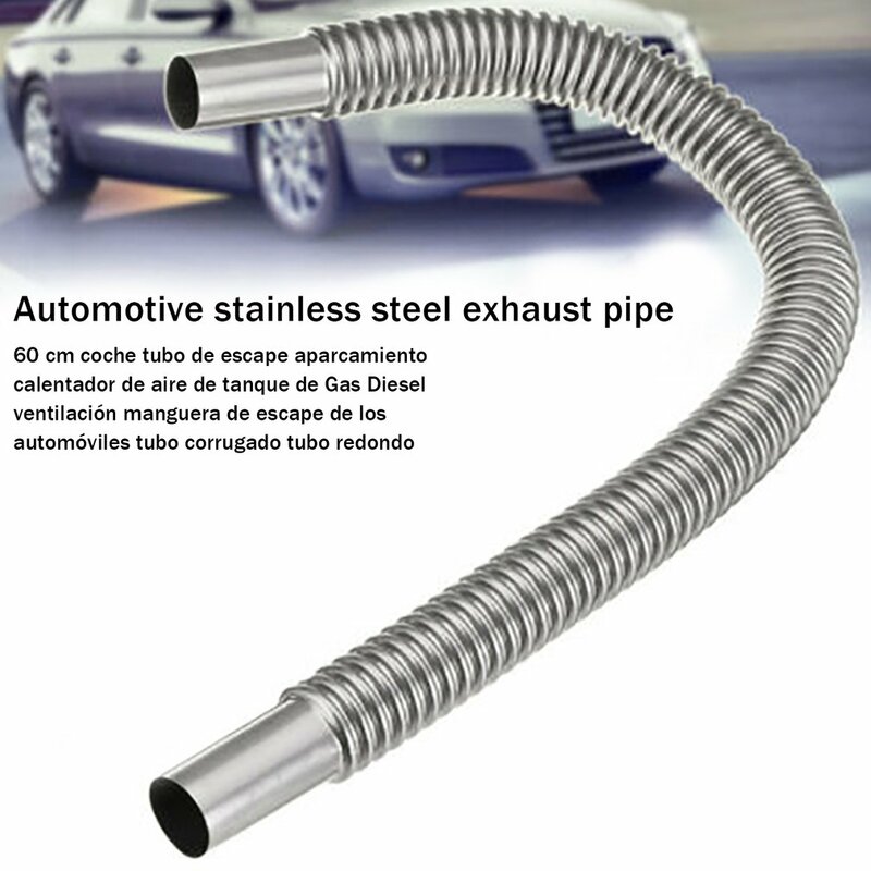 Tubo di scarico in materiale in acciaio inossidabile per auto da 60Cm tubo tondo corrugato silenziatore di parcheggio dell'aria accessori per riscaldatori per auto durevoli