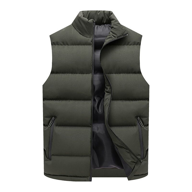 Mens Vest Jacket Warm Sleeveless Jackets Winter Waterproof Zipper Coat Autumn Stand-up Collar Casual Waistcoat Brand Clothing