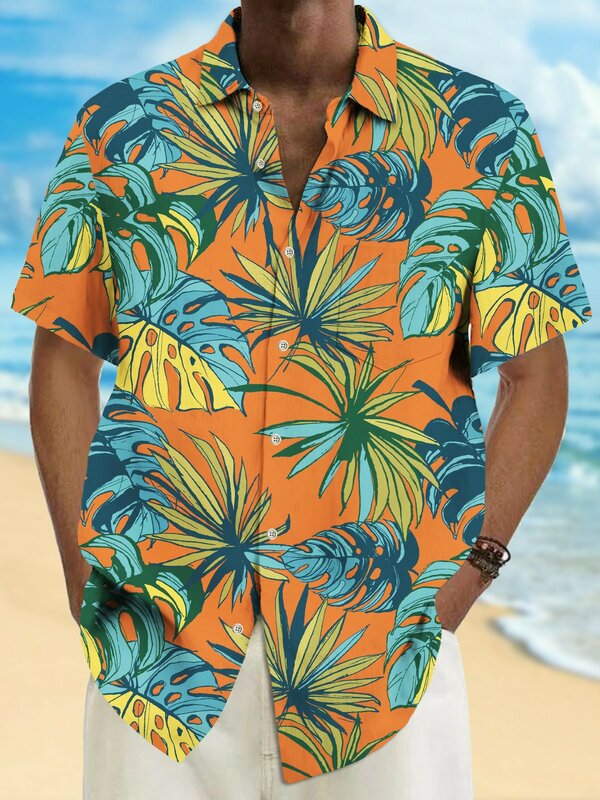 Camisas havaianas estampadas em 3D para homens, arte de botões, camiseta manga curta, tops de praia, moda diária, verão