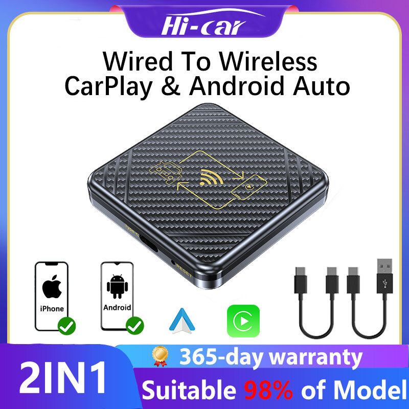 Мини-приставка CarAI Box 2 в 1, беспроводная автомобильная приставка CarPlay, беспроводная автомобильная приставка Android для автомобильного радио с проводным CarPlay Plug and Play Ai Box, 2024