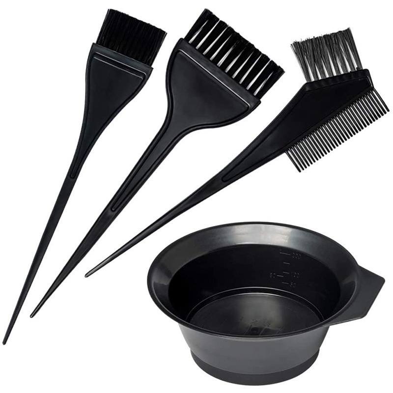 Black Hair Dyeing Acessórios Kit, Coloring Dye Comb, Stirring Brush, Plastic Color Mixing Bowl, DIY Hair Styling Tool, 4Pcs por conjunto