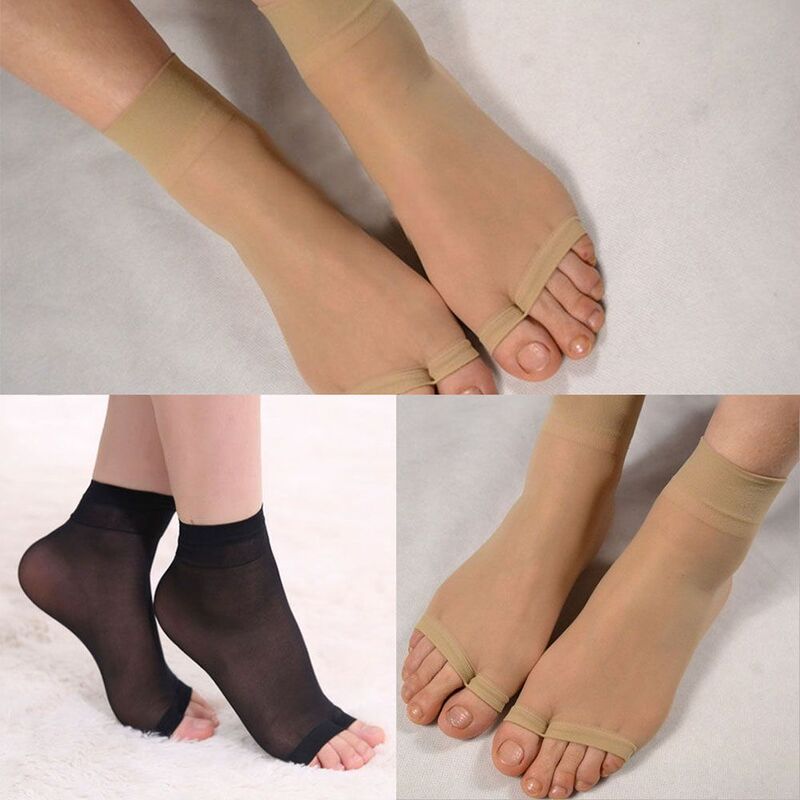 Чулки с открытым носком, ультратонкие носки средней длины для весны и лета