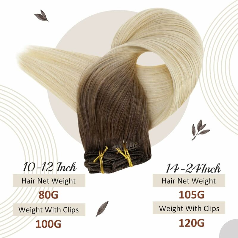 Extensões completas do cabelo humano do brilho para mulheres, grampo em extensões do cabelo, extensões dobro do cabelo da trama, Balayage, 105g, 7 PCes