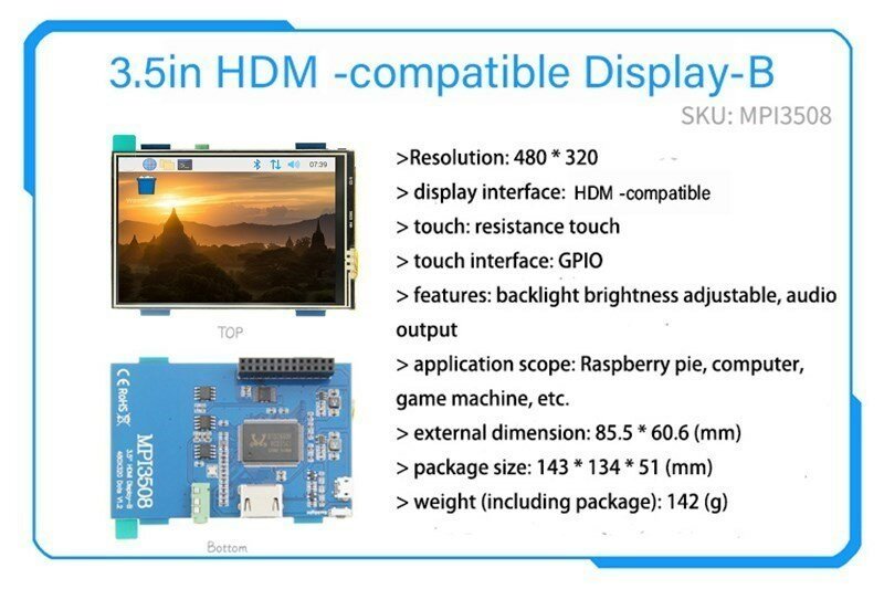 2.4/2.8/3.2/3.5/5/7/10. Módulo de tela LCD de toque de 1 polegada Suporte para Raspberry Pi 3B + 4 B