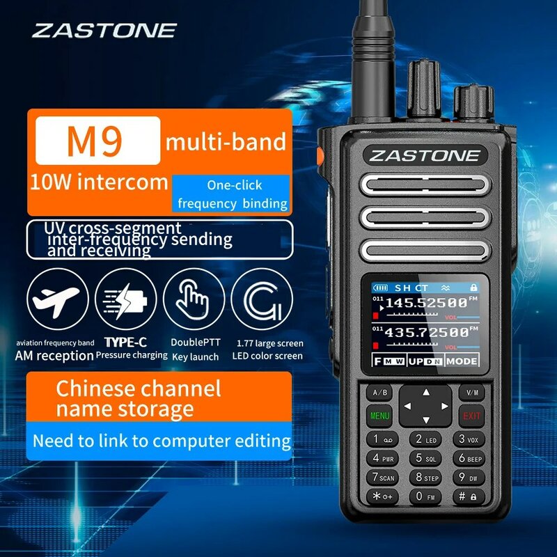 ZASTONE-M9 Walkie Talkie, Amador Amador 2 Way Radio, AM Air Aviation Band, Walkie Talkie de alta potência, CTCS, Rádio FM, 10W