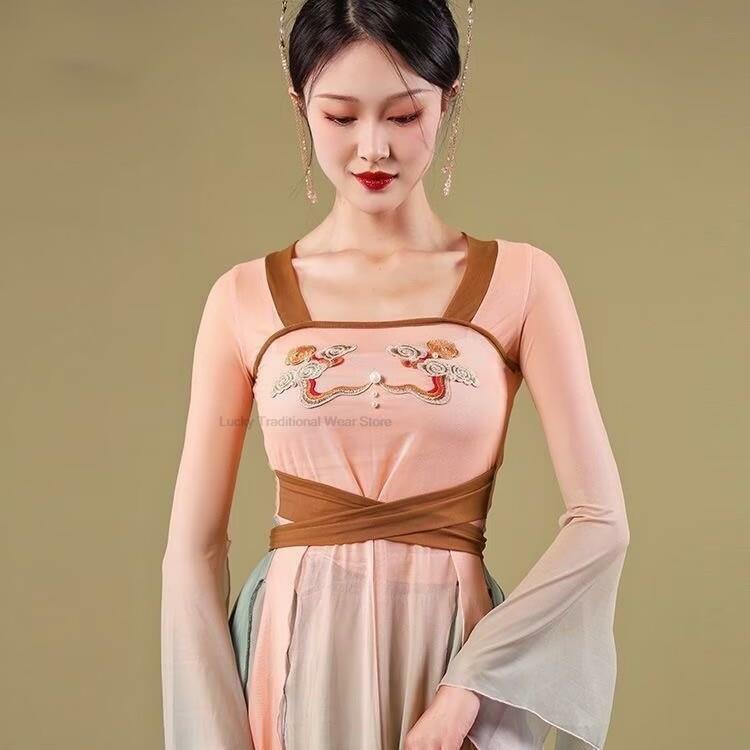 Vestido gaze de dança clássica para mulheres, vestido de fada performance cor gradual, estilo chinês, vestido de dança folclórica