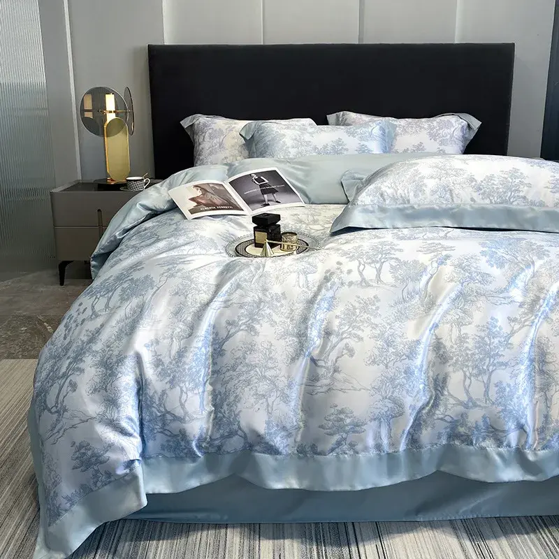Ice Silk Comfort Bedding Set, Sheet and Bed Cap, Summer, 4 Pcs