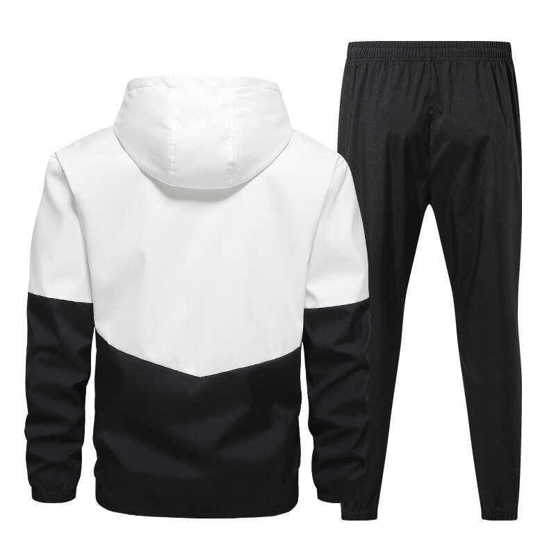 Jaket + celana kasual pria, set 2 potong pakaian olahraga lari Hip Hop bertudung 3Xl