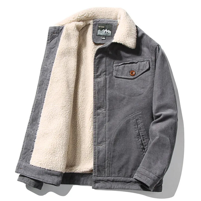 High Quality 2023 Jackets Men's Winter Plus Velvet Jacket Corduroy Tooling Casual Parka Korean Fashion Solid Color Cotton Jacket