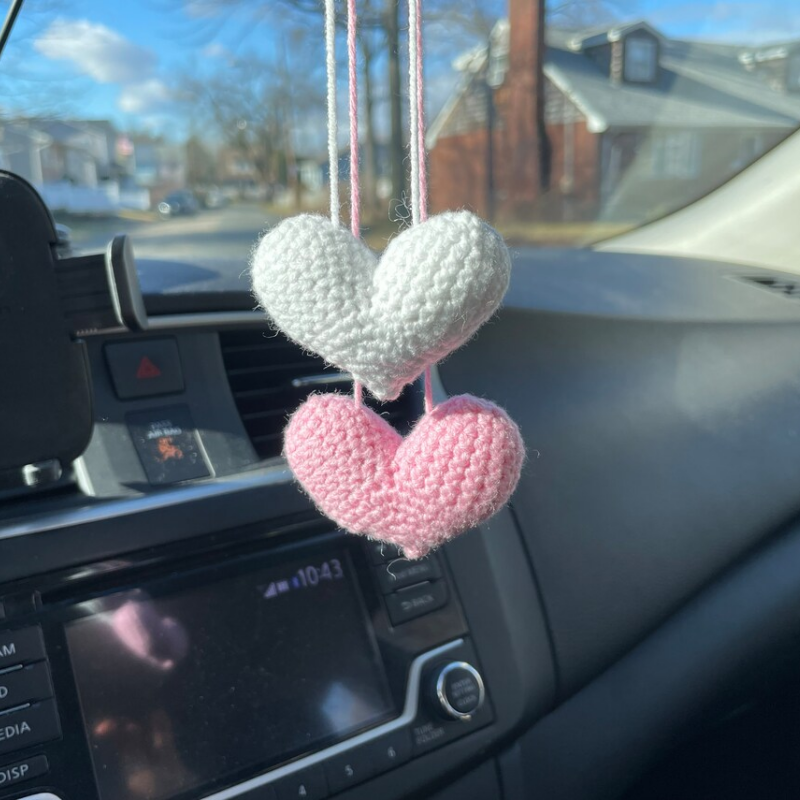 Pendentif de voiture créatif en forme de cœur fait à la main en coton tissé amour ornement suspendu décoration automatique, accessoires de voiture de style nordique