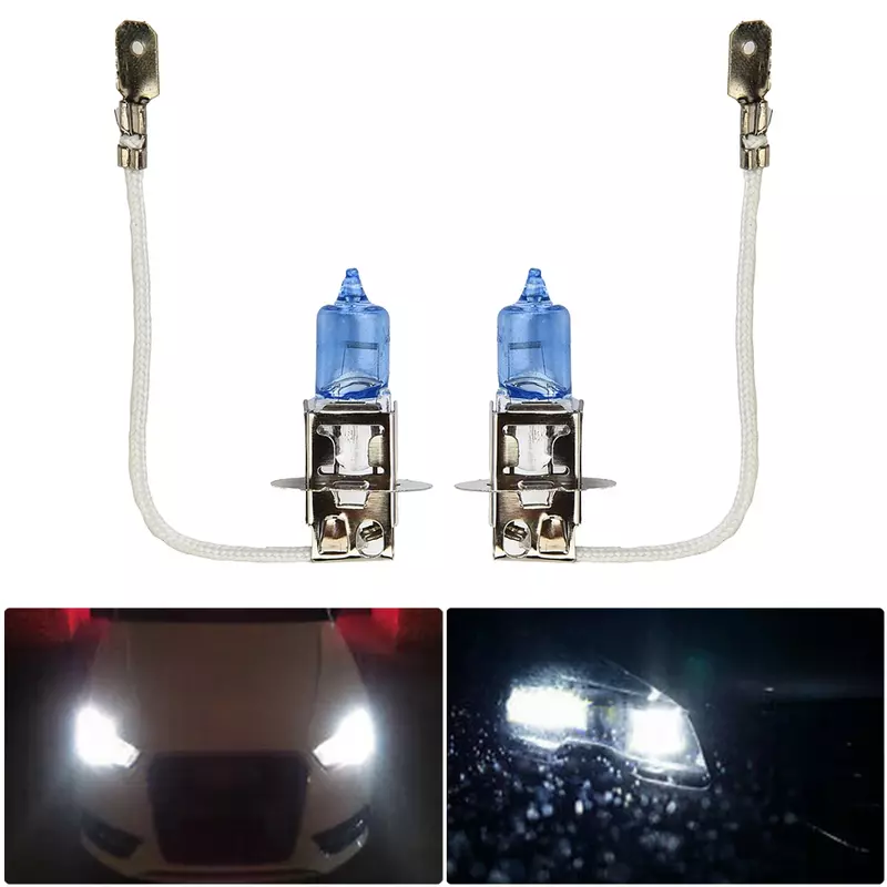 2 buah lampu mobil H3 100W 12V bohlam Halogen 453 soket Super terang lampu kabut putih bohlam otomatis pasang & Mainkan modifikasi otomatis