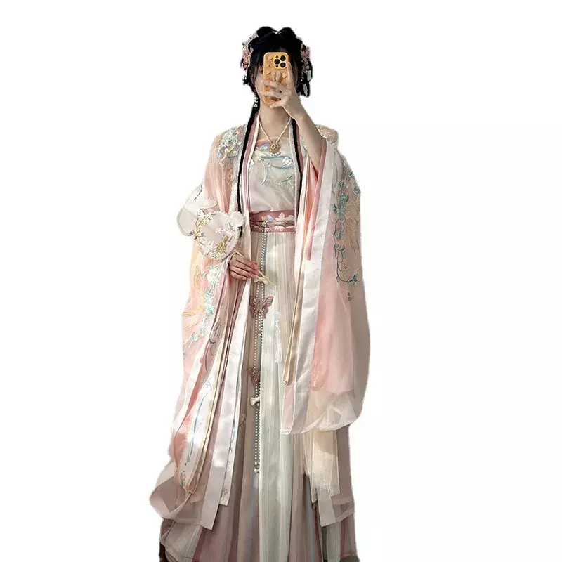 Hanfu gaun gaya China modis wanita, dengan bordir dan warna gradien, desain asli untuk wanita 2024