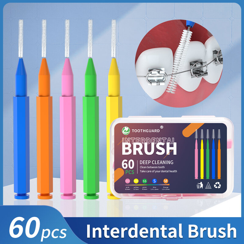 Cepillo Interdental de 60 piezas para ortodoncia, cepillo suave ultrafino para Limpieza de dientes, soporte Dental