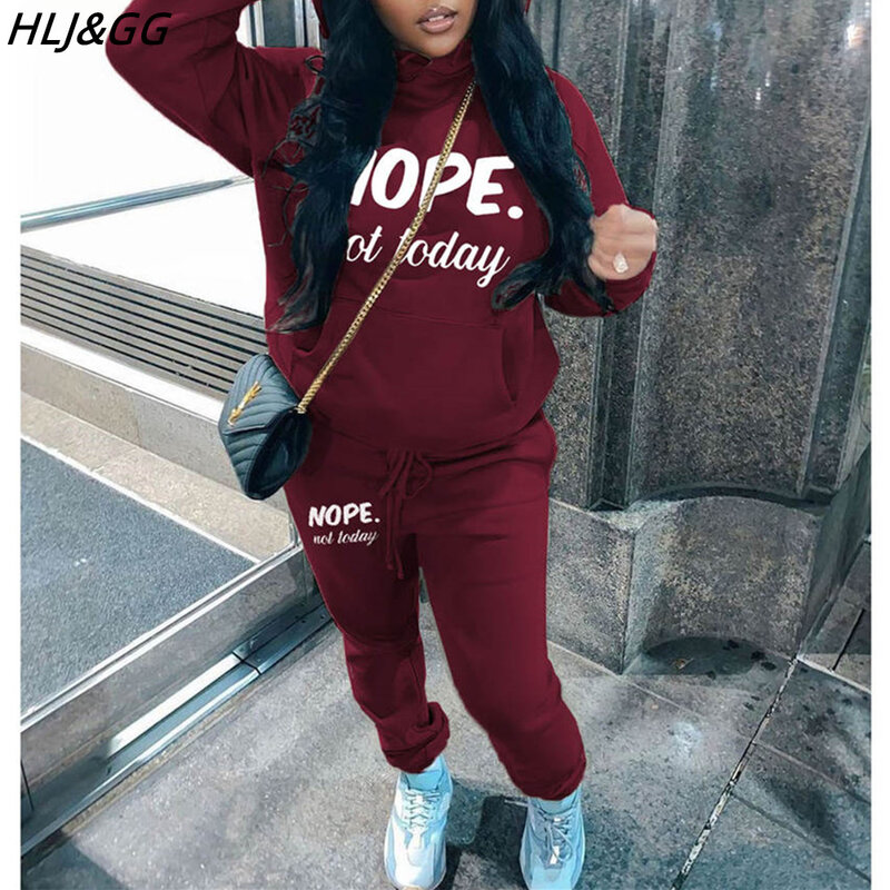 HLJ & GG Cổ Thư Màu Hồng In Hình Hai Mảnh Bộ Nữ Trang Phục Thu Đông Hoodie Nữ Tay Áo + Quần Jogger quần Tracksuits