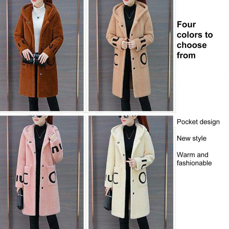 Classic Plush Overcoat Buttons Placket Long Sleeve Decorative Belt Imitation Lambswool Coat Windproof