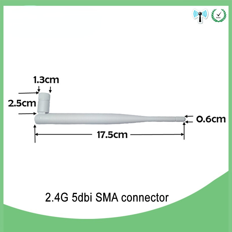 Antena wifi de 5 piezas, 2,4 GHz, 5dBi, conector de RP-SMA, enrutador de antena blanca de 2,4G + 21cm PCI U.FL IPX a SMA macho, Cable Pigtail