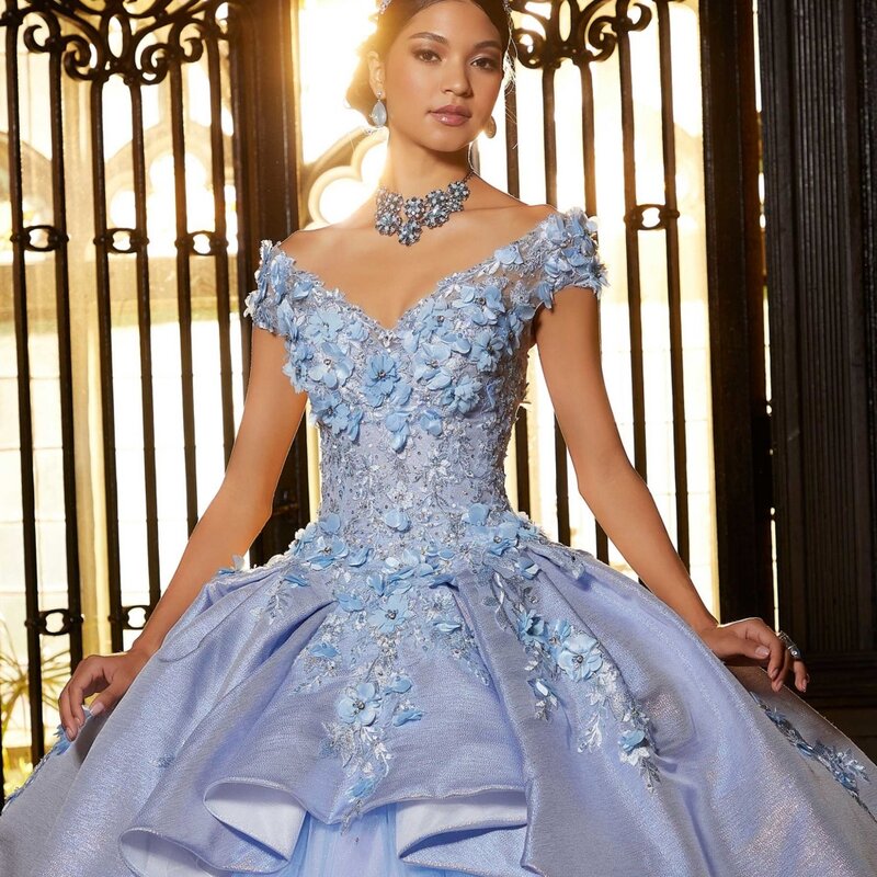 Beautiful 3D Flower Quinceanera Dresses Sparkly Sequins Ball Gown Classic Long Sweet 16 Year Princess Dress vestidos de anos