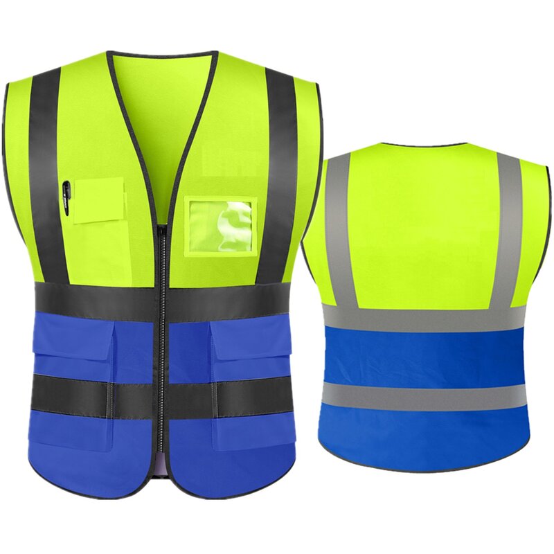 Grid Summer Reflective Safety Vest High Visibility Night Work Security Sleeveless Construction Workwear Zipper Pockets Adults