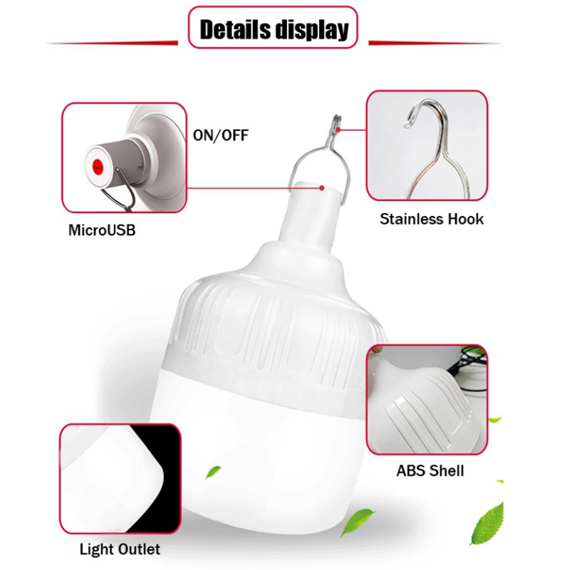Lampe LED Portable avec crochet, Rechargeable par USB, luminaire d'urgence d'extérieur, idéal pour la pêche, le Camping, le Patio, le jardin ou la véranda, 50W